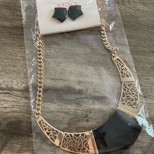 A’GACI Women’s jewelry necklace /earring black/Gold set-NWT